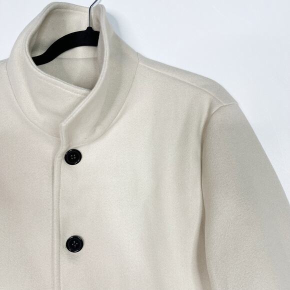 Boutique Womens Medium M Cream Pea Coat Jacket Single Button Pockets Winter - Picture 3 of 6